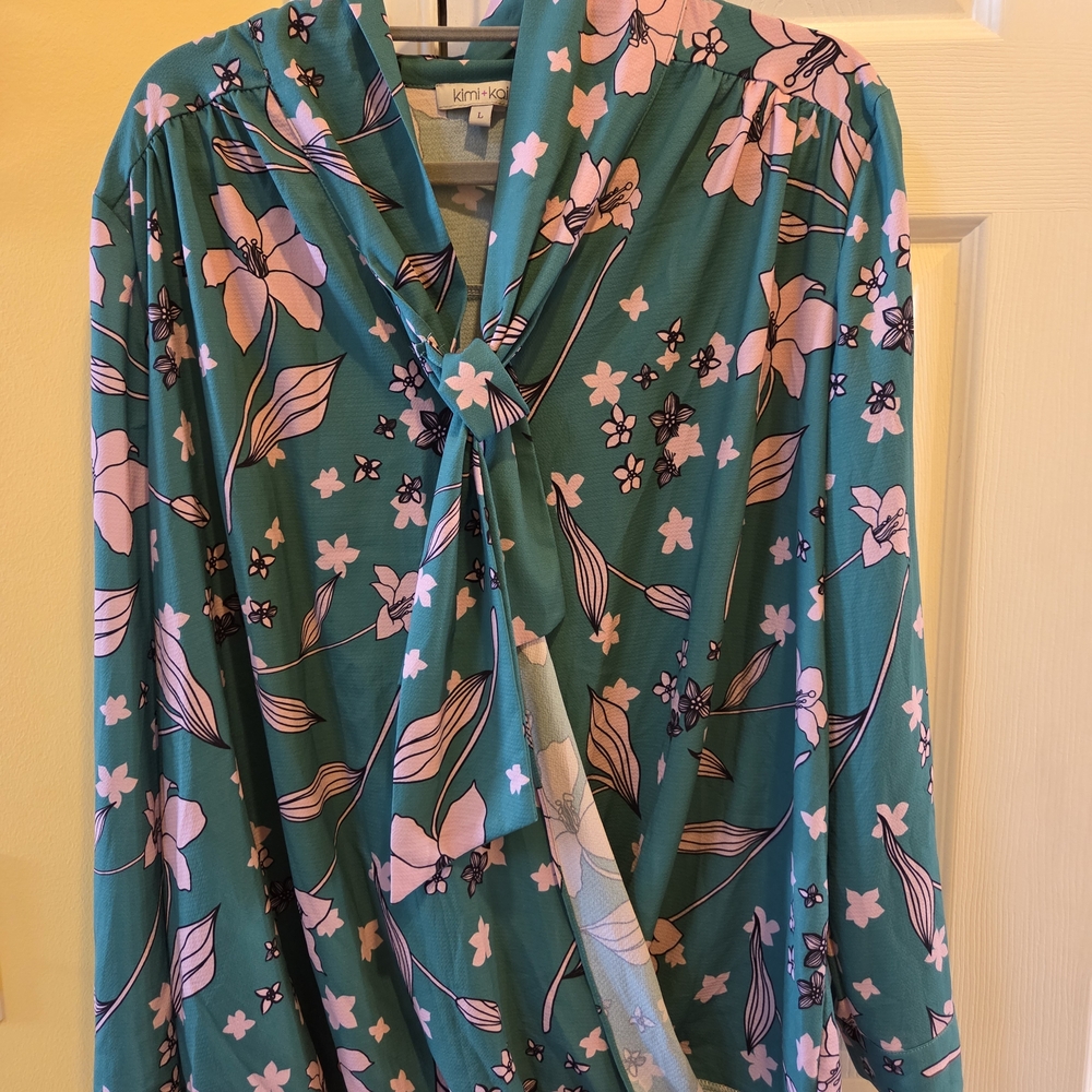 Kimi And Kai Floral Green and Pink Maternity Blouse